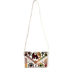 White Elephant Embroidery Banjara Clutch