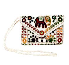 White Elephant Embroidery Banjara Clutch