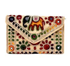 Beige Colorful Traditional Clutch