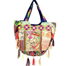 Navy Blue Sling Tribal Banjara Bag With Tassels