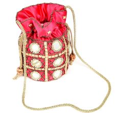 Pink Mirror Work Potli Bag