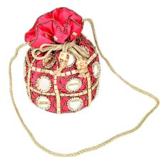 Pink Mirror Work Potli Bag