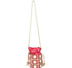 Pink Mirror Work Potli Bag