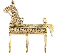 Engraved Brass Horse Hooks with 3 Pegs