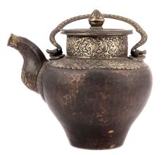 Bronze Tea Pot with Indian Patterned Engraving