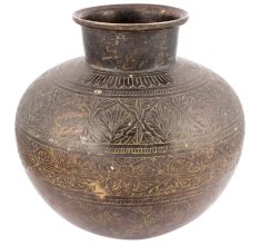 Vintage Hand Carved Design Brass Water Pot Lota
