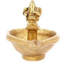 Brass Diya Oil Lamp with Ganesha Statue