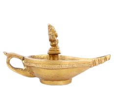 Brass Diya Oil Lamp with Ganesha Statue