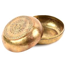 Round Brass Roti Box with Engraved Lid