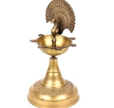 Brass Diya Wick Light Candle Lamp Peacock Design