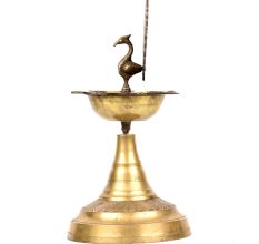 Brass Diya Wick Light Candle Lamp Peacock Design