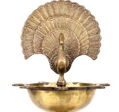 Brass Diya Wick Light Candle Lamp Peacock Design