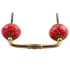 Red Leaf Floral Ceramic Bridge Handle