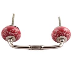 Dark Pink Leaf Floral Ceramic Bridge Handle