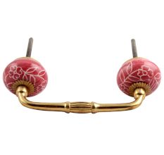 Dark Pink Leaf Floral Ceramic Bridge Handle