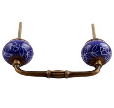 Navy Blue Leaf Floral Ceramic Bridge Handle