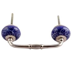 Navy Blue Leaf Floral Ceramic Bridge Handle