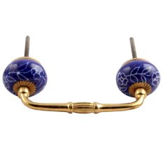 Navy Blue Leaf Floral Ceramic Bridge Handle