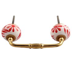 Red Leaf Floral Ceramic Bridge Handle