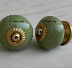 Green Black Crackle Cabinet Knob