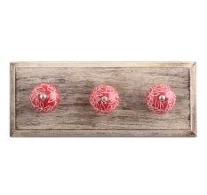 Dark Pink Leaf Floral Ceramic Wooden Hooks