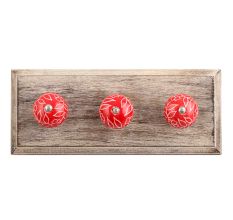 Red Leaf Floral Ceramic Wooden Hooks