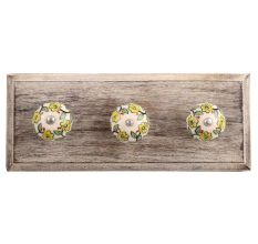 Green Leaf Floral Ceramic Wooden Hooks