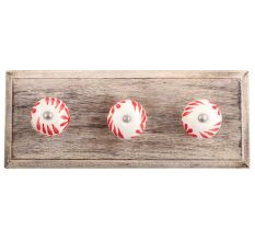 Red Leaf Floral Ceramic Wooden Hooks