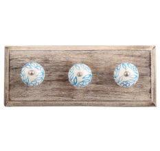 Turquoise Leaf Floral Ceramic Wooden Hooks