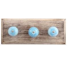 Turquoise Leaf Floral Ceramic Wooden Hooks