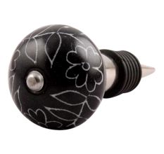 Black Leaf Floral Ceramic Wine Stopper