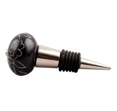 Black Leaf Floral Ceramic Wine Stopper