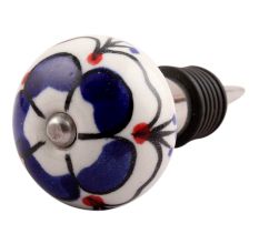 Navy Blue Canterbury Bells Ceramic Wine Stopper