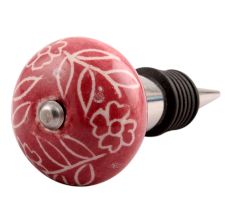 Dark Pink Leaf Floral Ceramic Wine Stopper