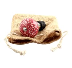 Dark Pink Leaf Floral Ceramic Wine Stopper