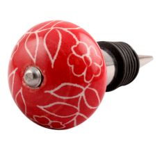 Red Leaf Floral Ceramic Wine Stopper