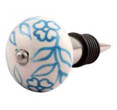 Turquoise Leaf Floral Ceramic Wine Stopper