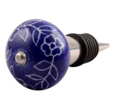 Navy Blue Leaf Floral Ceramic Wine Stopper
