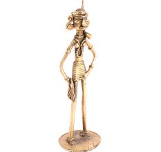 Brass Tribal Female Figurine with a Bag Statue