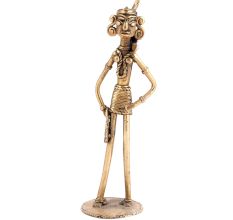 Brass Tribal Female Figurine with a Bag Statue