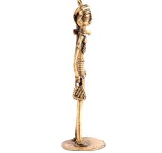 Brass Tribal Female Figurine with a Bag Statue