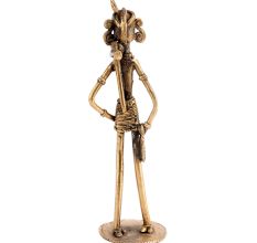 Brass Tribal Female Figurine with a Bag Statue