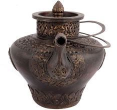 Brass Copper Teapot with Engraved Scrolls and Flower Motifs