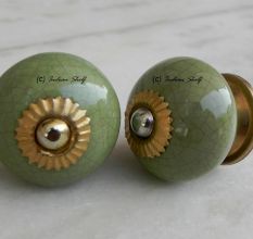 Green Pink Crackle Dresser Knob