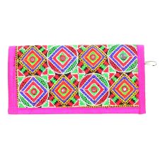 Pink Geometrical Patterened Embroidered Clutch purse