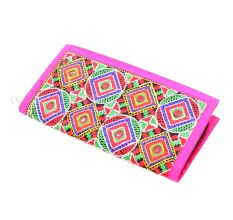 Pink Geometrical Patterened Embroidered Clutch purse