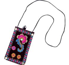 Black Floral Mini Purse / Mobile Pouch For Womens Hook