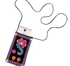 Black Floral Mini Purse / Mobile Pouch For Womens Hook