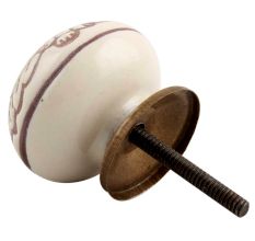 Cream Brown Leaf Flower Etched Ceramic Knob