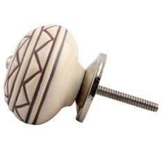 Cream Brown Pattern Etched Ceramic Cabinet Knob